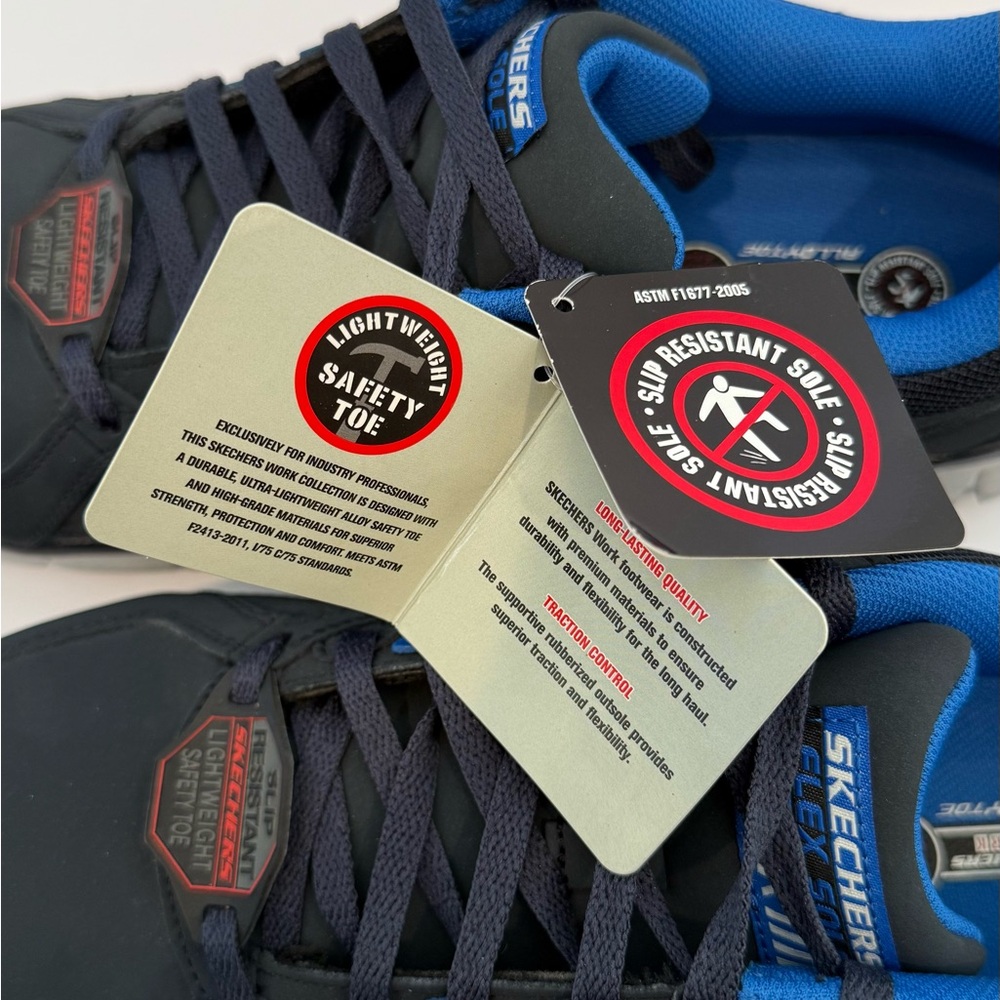 Skechers Black and Blue safety toe slip resistant sole sneakers - Picture 11 of 12